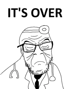 feraljak, its over, closed eyes, closed mouth, clothes, doctor, frown, glasses, head mirror, its over (phrase)