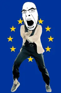 cobson, animated, dance, europe, flag, gangnam style, glasses, open mouth, soyjak, stubble