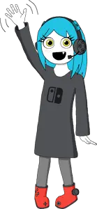 soytan, switchtan, blue hair, boot, child, clothes, console, fang, fangs, full body