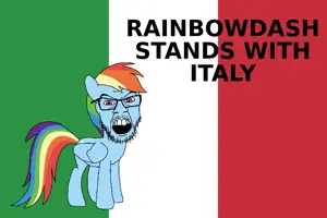 rainbow dash, feraljak, angry, animal, colorful hair, country, countrywar, flag, full body, glasses
