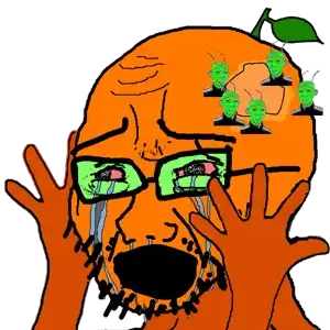 cryboy soyjak, kuzjak, crickjaks, compressed, cricket, crying, glasses, leaf, open mouth, orange skin