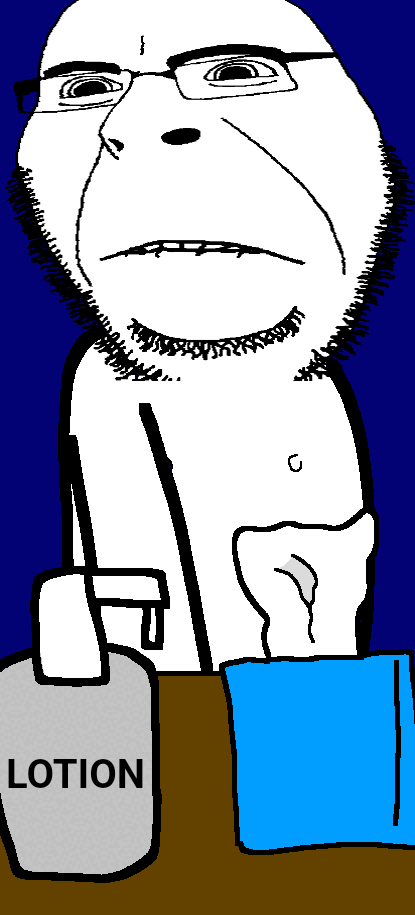 dersoylentdrinker, cobson, hornyson, animated, animation, beating, biting lip, black text, blue background, bushy eyebrows