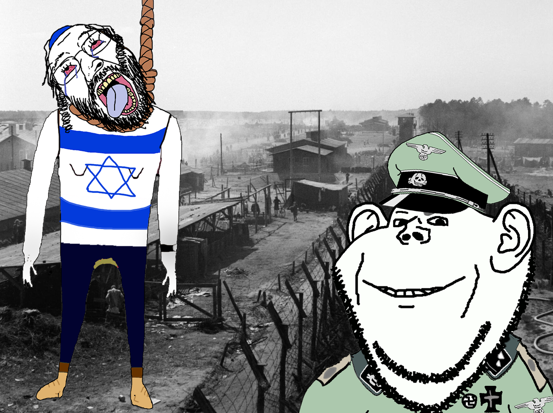 bernd, impish soyak ears, hanging troonjak, troonjak, 2soyjaks, ack, bergen belsen, bloodshot eyes, clothes, concentration camp