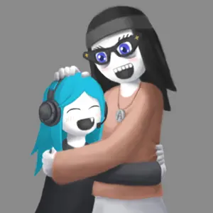 soytan, switchtan, art, blue eyes, blue hair, clothes, glasses, hair, hug, nintendo