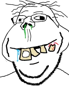 gapejak, retarded gapejak, wholesome soyjak, blood, closed mouth, cross eyed, drool, mucus, retard, smile