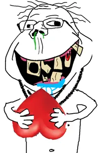 gapejak, retarded gapejak, wholesome soyjak, arm, blood, drool, heart, smile, teeth, upside down