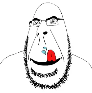 cobson, lickson, distorted, glasses, licking lips, open mouth, saliva, soyjak, stubble, tongue