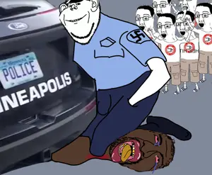 george floyd, bernd, chudjak, impish soyak ears, saint floyd, badge, black skin, blood, bloodshot eyes, bulge