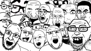 flapjak, gigson, bald, collage, glasses, hair, multiple soyjaks, open mouth, soyjak, stubble