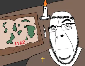 cobson, candle, cross, dark room, glasses, hair, map, medieval, monk, soyjak