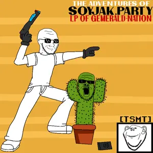 a24 slowburn soyjak, impish soyak ears, soyak, 3soyjaks, body, cactus, clay pot, closed mouth, clothes, ear