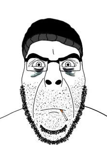 doomer wojak, wojak, cobson, cobson front2, angry, bags under eyes, beanie, cigarette, closed mouth, clothes
