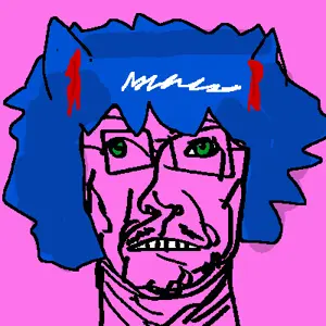 sidson, shrugsid proto, blue hair, gemini man, glasses, green eyes, hair, pink background, shrug, stubble
