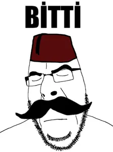 cobson, its over, closed eyes, closed mouth, fez, frown, its over (phrase), mustache, sad, text