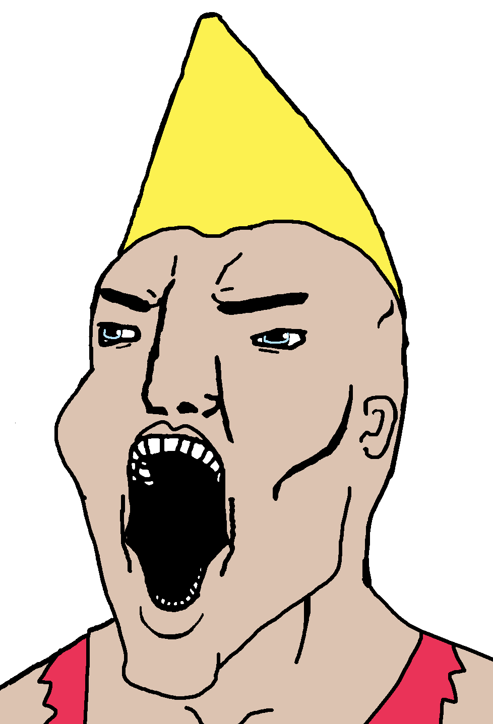 chad thundercock, chudjak, yellcel, blonde hair, blue eyes, bushy eyebrows, chad, clothes, ear, eyebrows