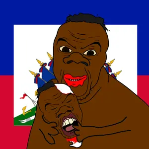 feraljak, feralnigger, 2soyjaks, arm, black skin, blood, cannibalism, closed eyes, eating, flag