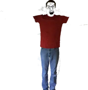 feraljak, blue pants, full body, no arms, null, red shirt, baldi's basics in education and learning