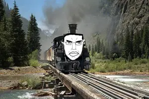 chudjak, pol face, background, glasses, hair, irl background, nature, rail, soyjak, train