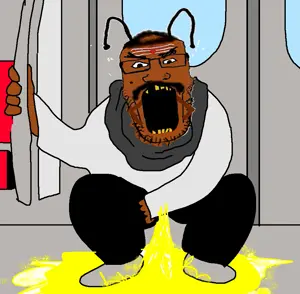 markiplier soyjak, angry, animal, brown skin, bug, bugs, clothes, cockroach, full body, holding object