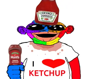 brandon, colorjak, oh my god she is so attractive, deformed, ear, holding object, ketchup, shirt with words