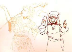 soytan, art, clothes, drawing, drink, female, girl, hair, hands, holding object