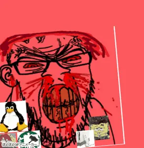 feraljak, feralrage, angry, animated, blood, bloodshot eyes, clenched teeth, cracked teeth, glasses, gnu/linux