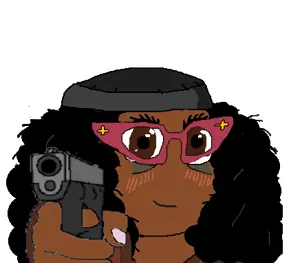 odessanbvll, soyniqua, soytan, beanie, black hair, black skin, brown eyes, clothes, glasses, gun