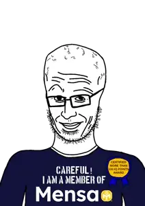 unijak, award, closed mouth, glasses, iq, mensa, smirk, soyjak, stubble, text