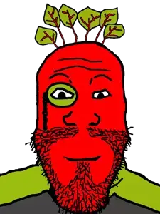 markiplier soyjak, beetroot, closed mouth, clothes, leaf, logan, monocle, plant, red, red skin