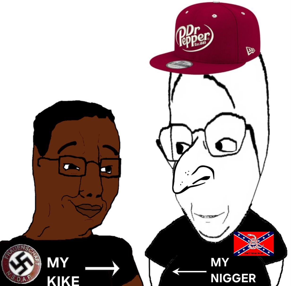 chudjak, gapejak, soyak, rand, wholesome soyjak, black skin, brainful, clothes, confederate, dr pepper