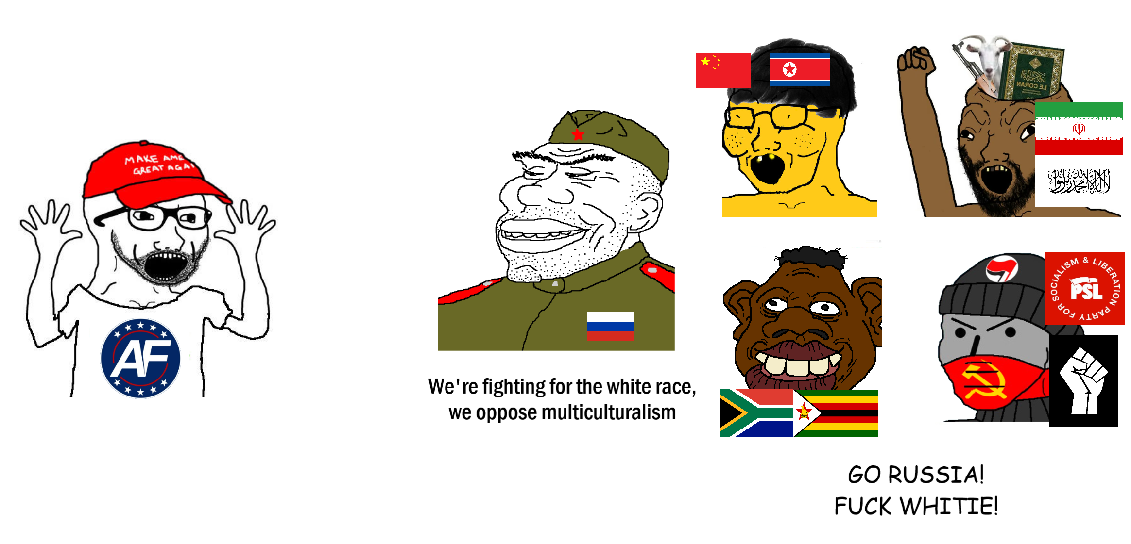 sheeeit, wojak, excited soyjak, 2soyjaks, afghanistan, america first, antifa, asian, beard, big ears