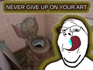gapejak, wholesome soyjak, coprophagia, glasses, glowing, irl background, licking lips, motivational, poop, smile
