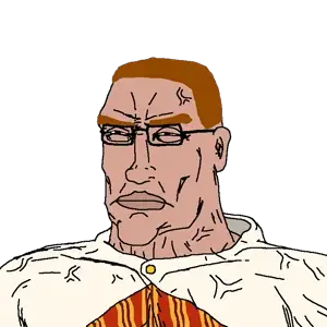chudjak, perceptive chud, buff, chud, closed mouth, clothes, glasses, transparent background