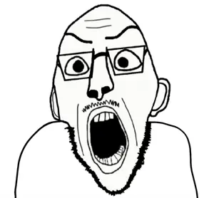 unknown, angry, bald, ear, glasses, looking at you, open mouth, stubble, teeth, white background
