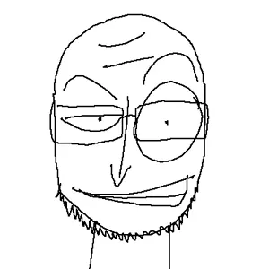 crinson, unknown, crazed, glasses, grin, open mouth, raised eyebrow, smile, stubble, teeth