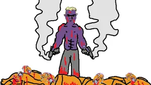 bernd, chudjak, death, genocide, gun, murder, ominous, orange skin, purple skin, smoke