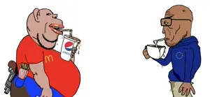 impish soyak ears, markiplier soyjak, euromutt, impish amerimutt, amerimutt, euromutt, black sclera, brown skin, coffee, drink