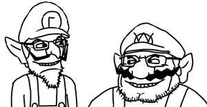 wario, wahjak, are you soying what im soying, chin, clothes, glasses, hat, looking at each other, mustache, nintendo