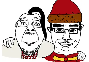 bernd, chudjak, chudjak front, chud troon alliance, 2soyjaks, cleavage, closed mouth, clothes, cossack, ear