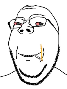 gapejak, wholesome soyjak, bloodshot eyes, cigarette, glasses, happy, high, nose, red eyes, smile