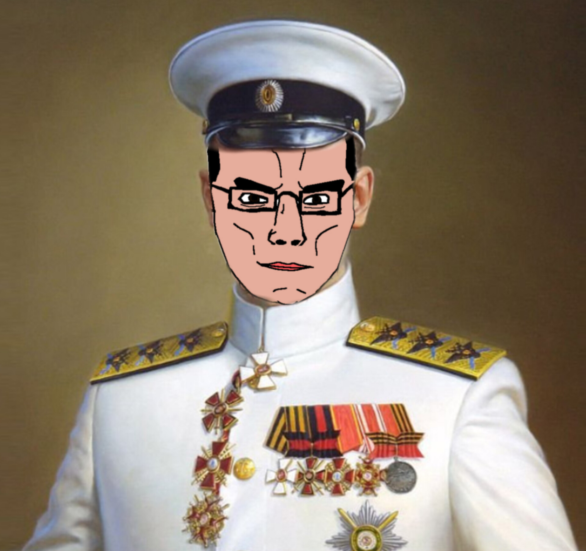 chudjak, chudjak front, muscular chud, admiral, alexander kolchak, classical art parody, history, looking at you, medal, military uniform