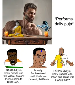 gigachad, chudjak, el perro rabioso, shirtjak, el perro chud, 3soyjaks, brown skin, buddhism, christianity, flag