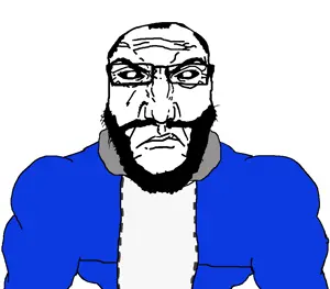 sans, markiplier soyjak, muscular science lover, science lover, punisher face, angry, black sclera, buff, frown, glasses