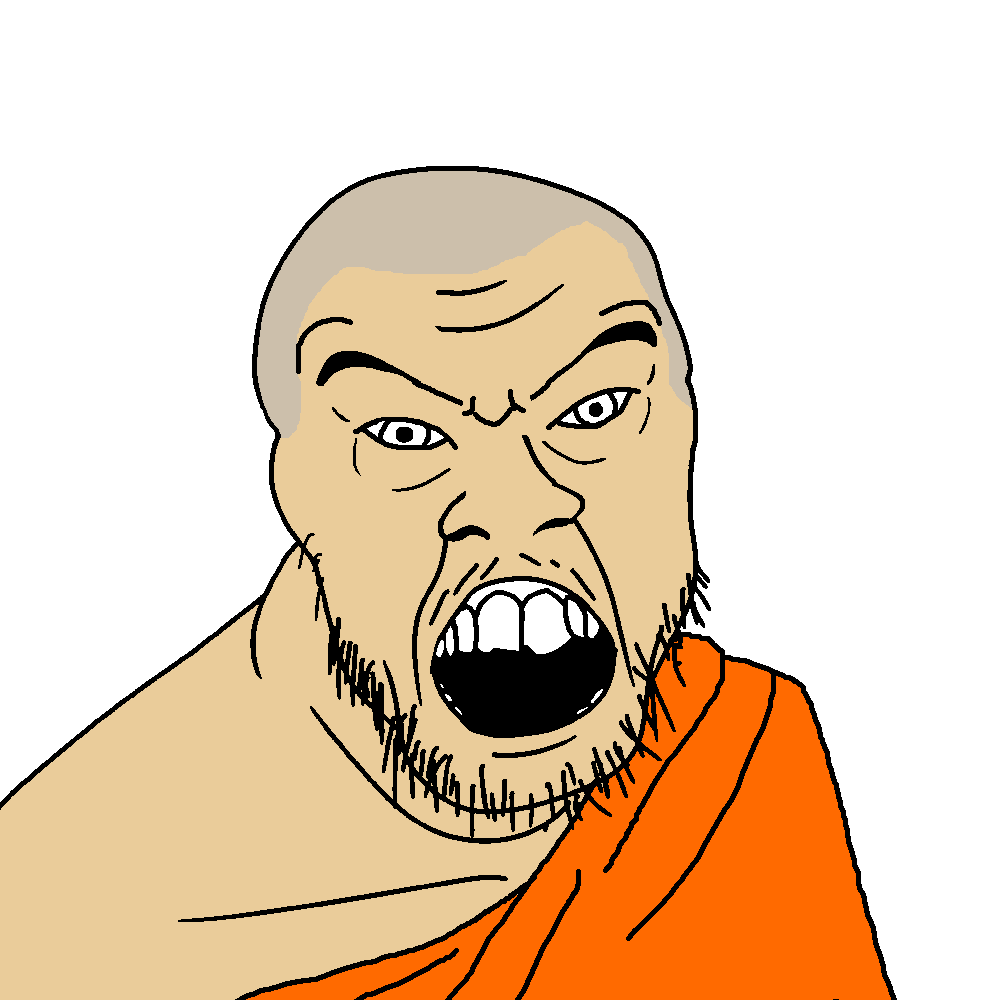 feraljak, feralgook, angry, asian, brown eyes, buddhism, clothes, fasting, frown, gray hair