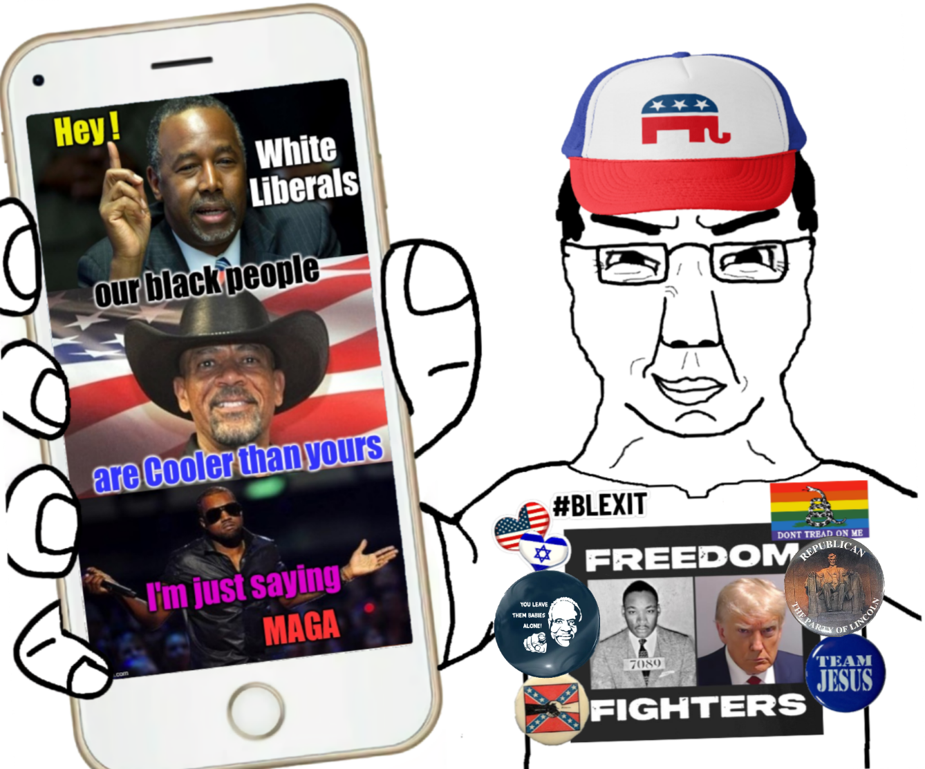 donald trump, chudjak, chuddy, showing phone, abraham lincoln, ben carson, blexit, button, christianity, clarence thomas