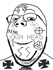 gapejak, wholesome soyjak, 1488, 5150, eyebrows, glasses, iron cross, nazism, skeleton, skinhead