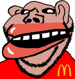 impish soyak ears, impish amerimutt, amerimutt, mutt, open mouth, smile, soyjak, stubble, teeth
