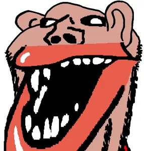 impish soyak ears, impish amerimutt, amerimutt, laughing, mutt, open mouth, soyjak, stretched mouth, stubble