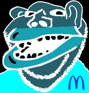 impish soyak ears, impish amerimutt, amerimutt, inverted, mcdonalds, open mouth, soyjak, stubble, teeth