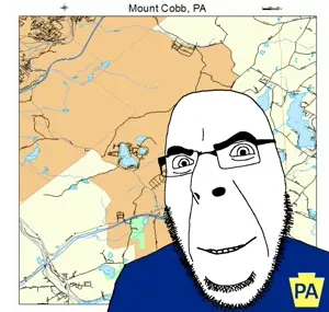 cobson, badge, clothes, glasses, looking at you, map, mountain, pennsylvania, smile, smug
